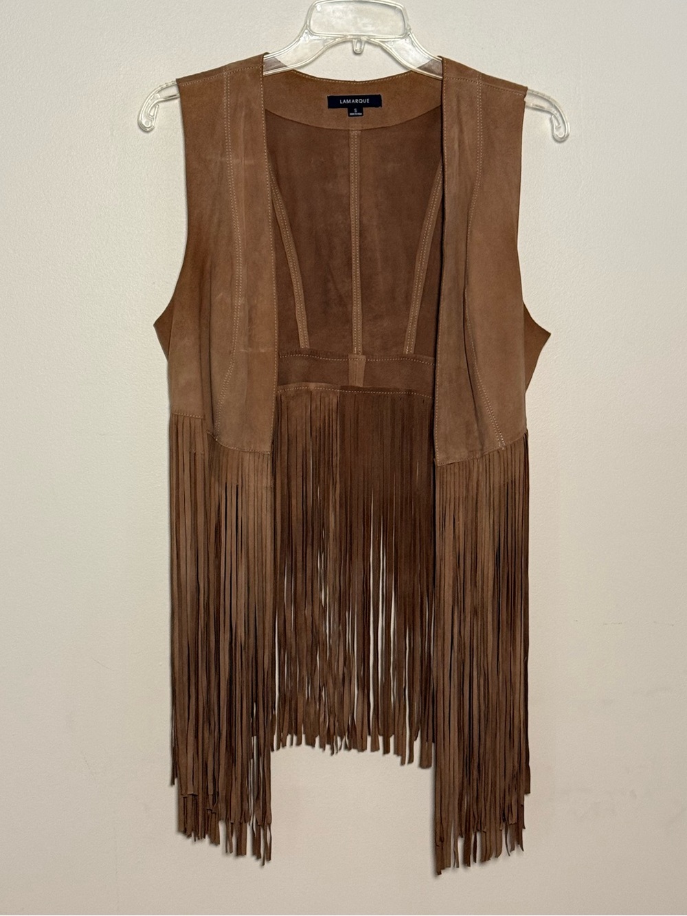 Lamarque light brown Suede Sonia Fringe Vest - Picture 3 of 9